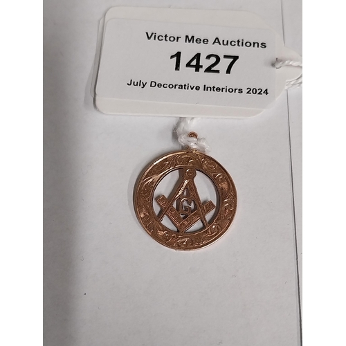 1427 - 9ct rose gold Masonic medal Hallmarked in Birmingham Goldsmith W. A.