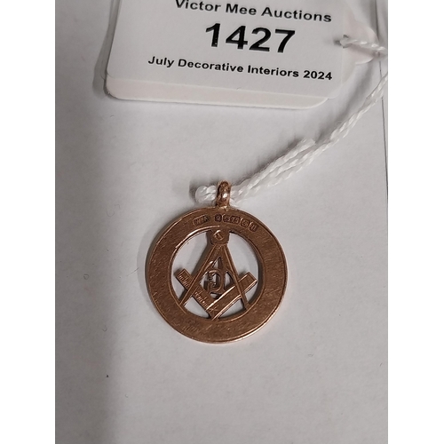 1427 - 9ct rose gold Masonic medal Hallmarked in Birmingham Goldsmith W. A.