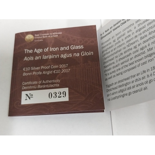 1443 - Central Bank of Ireland The Age of Iron & Glass � 10 Silver Proof Coin 2017 with Certificate of Auth... 