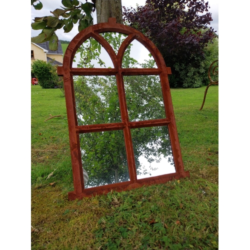 1112 - Good quality cast iron garden mirror {68 cm H x 45 cm W}.