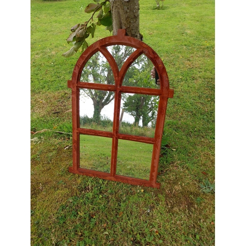 1112 - Good quality cast iron garden mirror {68 cm H x 45 cm W}.