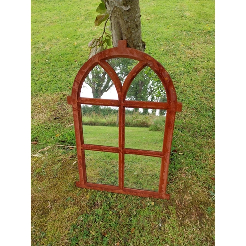 1112 - Good quality cast iron garden mirror {68 cm H x 45 cm W}.