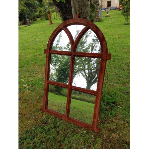 1112 - Good quality cast iron garden mirror {68 cm H x 45 cm W}.