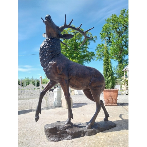 1115 - Exceptional quality bronze sculpture of a Majestic Stag mounted on craggy rock {205 cm  H x 150 cm W... 