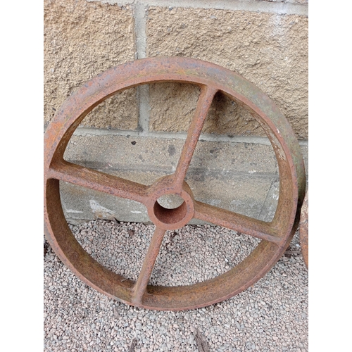 1151 - Set of four cast iron shepherd hut wheels {Dia 49cm x D 6cm }. NOT AVAILABLE TO VIEW IN PERSON