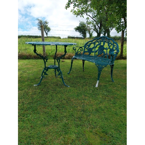 1153 - Cast aluminium garden table and two seater bench {70 cm H x 80 cm Dia. AND 86 cm H x 104 cm W x 56 c... 