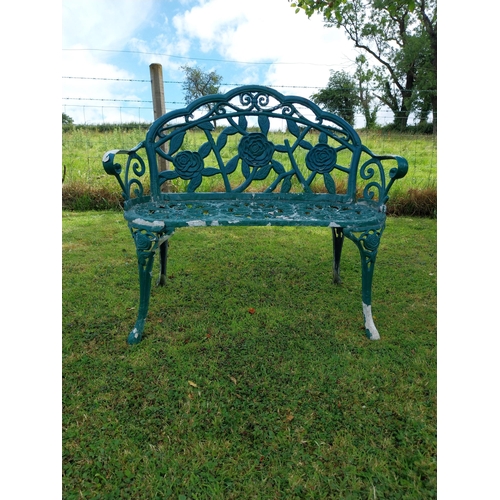 1153 - Cast aluminium garden table and two seater bench {70 cm H x 80 cm Dia. AND 86 cm H x 104 cm W x 56 c... 