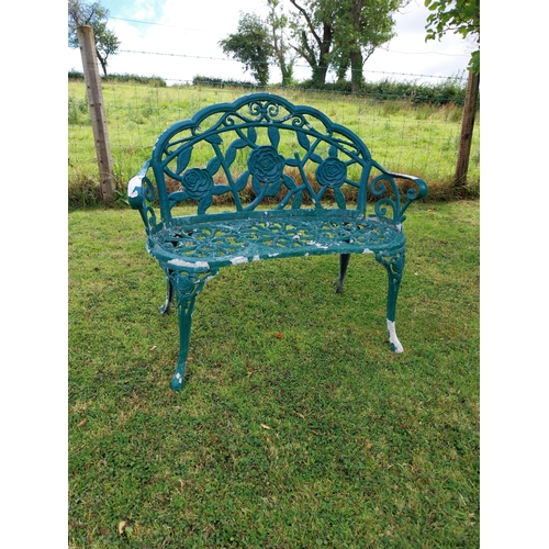 1153 - Cast aluminium garden table and two seater bench {70 cm H x 80 cm Dia. AND 86 cm H x 104 cm W x 56 c... 