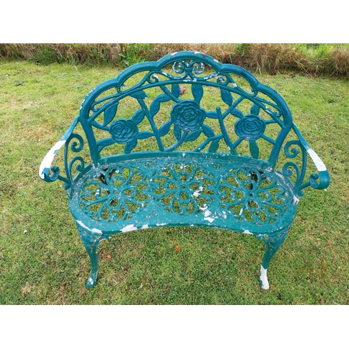 1153 - Cast aluminium garden table and two seater bench {70 cm H x 80 cm Dia. AND 86 cm H x 104 cm W x 56 c... 