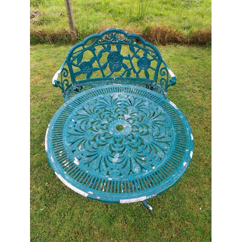 1153 - Cast aluminium garden table and two seater bench {70 cm H x 80 cm Dia. AND 86 cm H x 104 cm W x 56 c... 