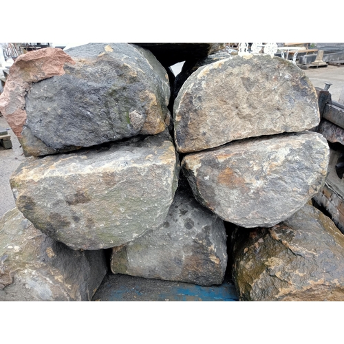 1157 - Collection of nine pieces reclaimed Victorian hogback Yorkshire stone copings {H 16cm x D 36cm x W 8... 