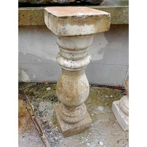 1211 - Pair of composition stone balustrades {H 46cm x W 13cm x D 13cm}. NOT AVAILABLE TO VIEW IN PERSON