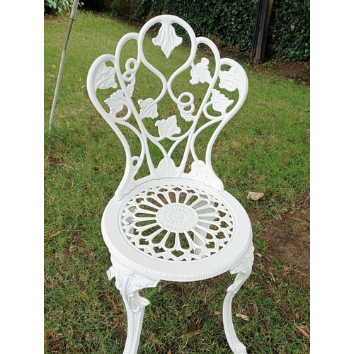 1311 - Aluminium garden table and four chairs {Table H 64cm x Dia 69cm Chairs H 87cm x W 39cm x D 46cm }. N... 