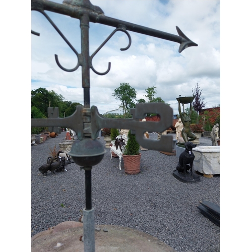 1314 - Good quality copper weather vane with Cockrel {68 cm H x 56 cm W x 32 cm D}.