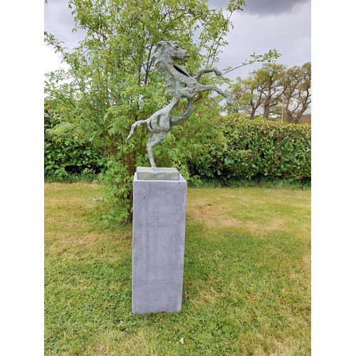 1156 - Exceptional quality contemporary bronze sculpture 'The Rearing Horse' raised on slate plinth {Overal... 