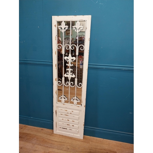 250 - Decorative wooden and metal wall hanging mirror {150 cm H x 43 cm W}.