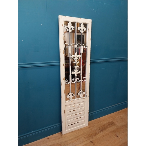 250 - Decorative wooden and metal wall hanging mirror {150 cm H x 43 cm W}.