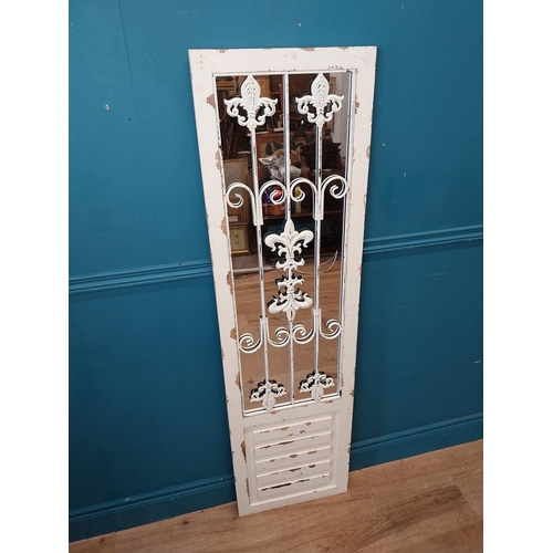 250 - Decorative wooden and metal wall hanging mirror {150 cm H x 43 cm W}.