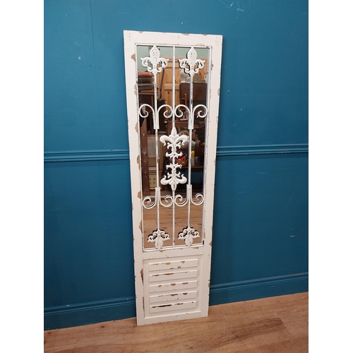 250 - Decorative wooden and metal wall hanging mirror {150 cm H x 43 cm W}.