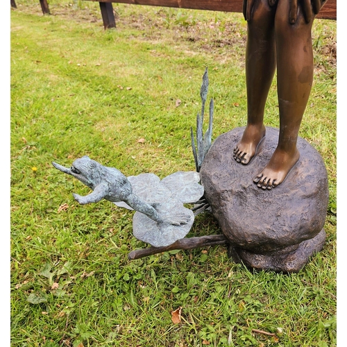 1325 - Excellent quality bronze Girl with frog water feature {99 cm H x 34 cm W x 56 cm D}.