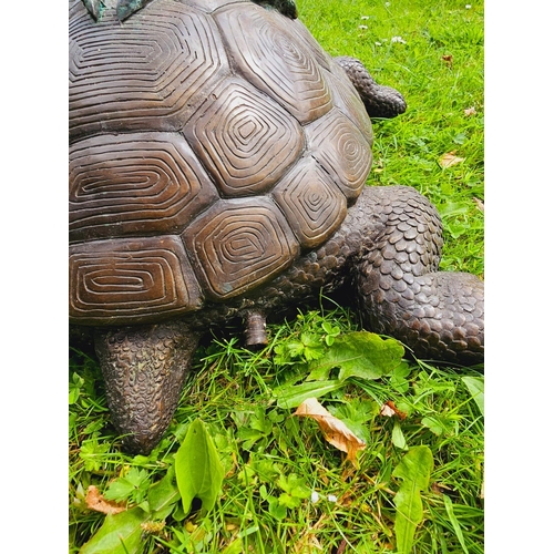 1327 - Good quality bronze sculpture of a Heron mounted on a Tortoise {104 cm H x 50 cm W x 66 cm D}.