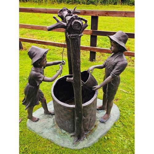 1330 - Excellent quality bronze garden water feature a Boy and Girl at Well {138 cm H x 147 cm W x 91 cm D}... 