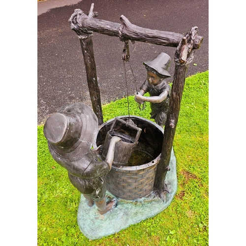 1330 - Excellent quality bronze garden water feature a Boy and Girl at Well {138 cm H x 147 cm W x 91 cm D}... 