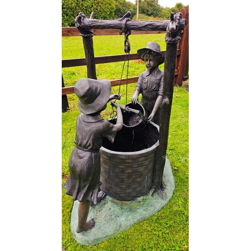 1330 - Excellent quality bronze garden water feature a Boy and Girl at Well {138 cm H x 147 cm W x 91 cm D}... 