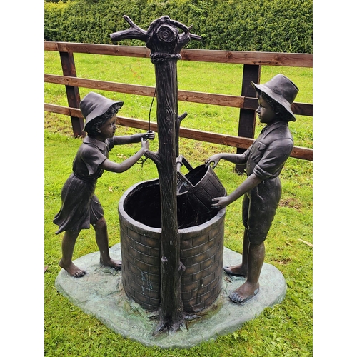 1330 - Excellent quality bronze garden water feature a Boy and Girl at Well {138 cm H x 147 cm W x 91 cm D}... 