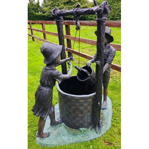 1330 - Excellent quality bronze garden water feature a Boy and Girl at Well {138 cm H x 147 cm W x 91 cm D}... 