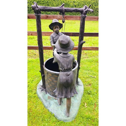 1330 - Excellent quality bronze garden water feature a Boy and Girl at Well {138 cm H x 147 cm W x 91 cm D}... 