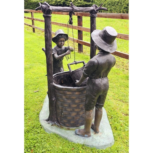 1330 - Excellent quality bronze garden water feature a Boy and Girl at Well {138 cm H x 147 cm W x 91 cm D}... 