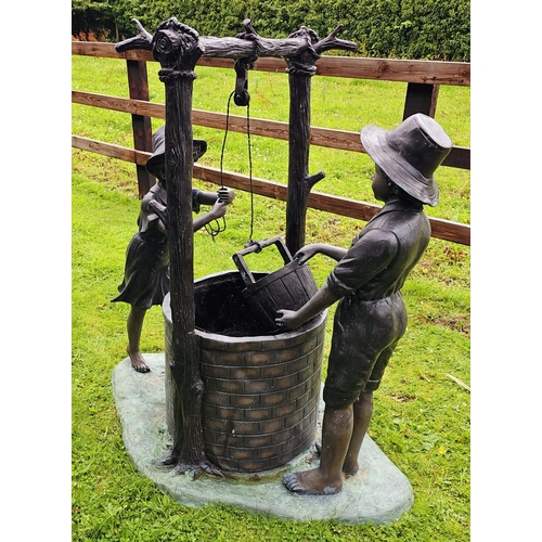 1330 - Excellent quality bronze garden water feature a Boy and Girl at Well {138 cm H x 147 cm W x 91 cm D}... 