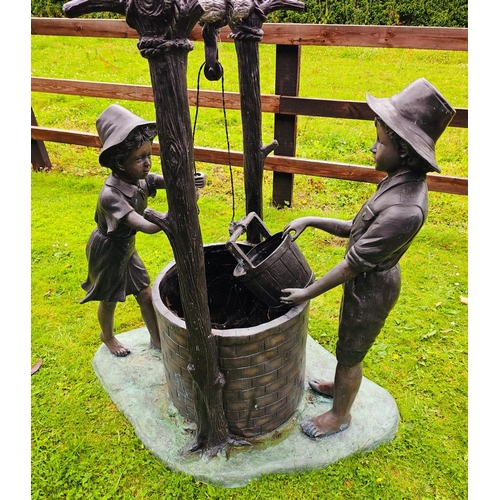 1330 - Excellent quality bronze garden water feature a Boy and Girl at Well {138 cm H x 147 cm W x 91 cm D}... 