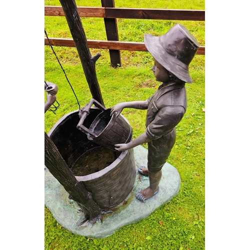 1330 - Excellent quality bronze garden water feature a Boy and Girl at Well {138 cm H x 147 cm W x 91 cm D}... 