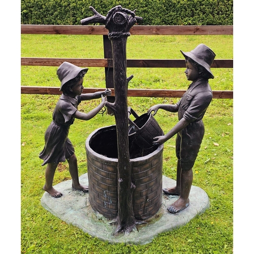 1330 - Excellent quality bronze garden water feature a Boy and Girl at Well {138 cm H x 147 cm W x 91 cm D}... 