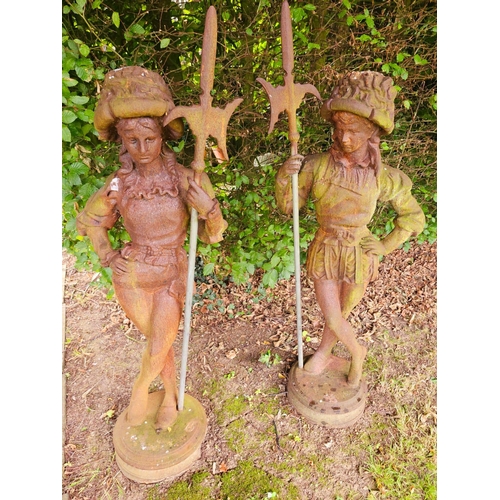 1332 - Good quality pair of heavy cast iron Swiss Guards {142 cm H x 53 cm W x 34 cm D}.