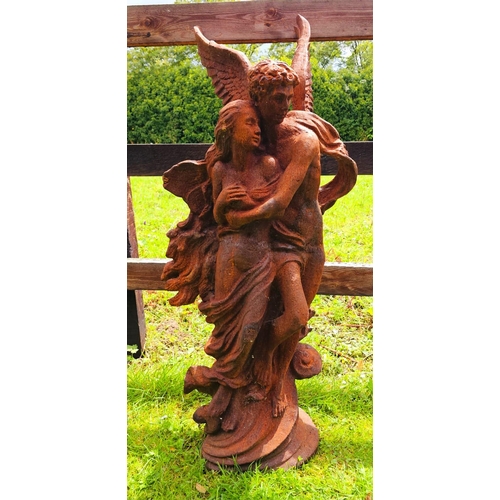 1333 - Cast iron statue of Cupid and Psyche {114 cm H x 51 cm W x 51 cm D}.