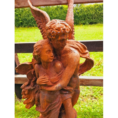 1333 - Cast iron statue of Cupid and Psyche {114 cm H x 51 cm W x 51 cm D}.