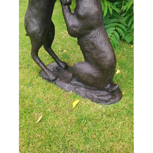 1334 - Exceptional quality bronze sculpture of Hares at Play {78 cm H x 40 cm W  x 82 cm D}.