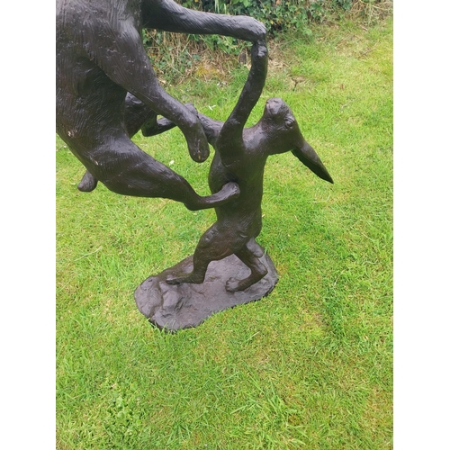 1337 - Exceptional quality bronze sculpture of Fighting Hares {160 cm H x 32 cm W  x 30 cm D}.