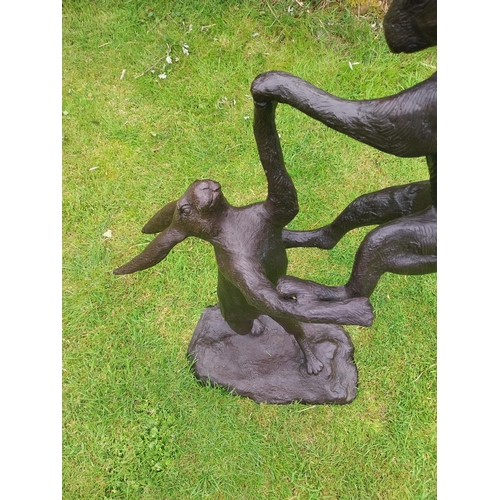 1337 - Exceptional quality bronze sculpture of Fighting Hares {160 cm H x 32 cm W  x 30 cm D}.