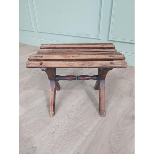 134 - Rare early 20th C. oak fishing stool {36 cm H x 44 cm W x 33 cm D}.