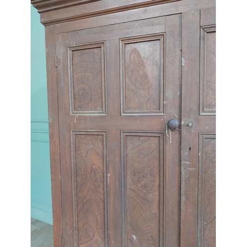 144 - 19th C. Irish scumbled pine kitchen cupboard with two panelled doors over two short drawers {206 cm ... 