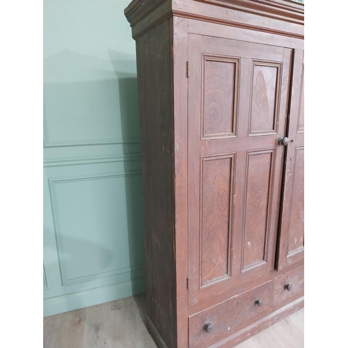 144 - 19th C. Irish scumbled pine kitchen cupboard with two panelled doors over two short drawers {206 cm ... 