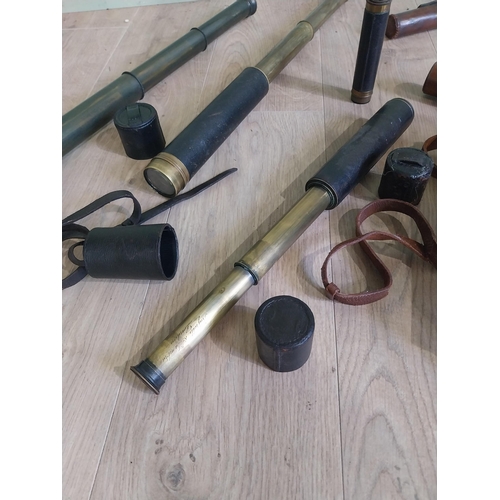 225 - Collection of six 19th C. brass and leather telescopes.