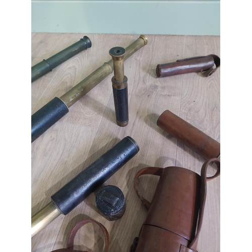 225 - Collection of six 19th C. brass and leather telescopes.