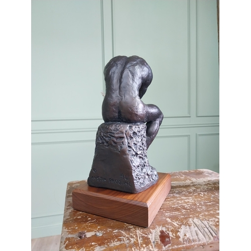227 - Resin bronze figure of the Thinking Man {29 cm H x 12 cm W x 14 cm D}.