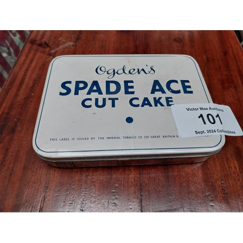 101 - Ogden's Spade Ace Cut Cake Tobacco advertising tin. {3 cm H x 27 cm W x 12 cm D}