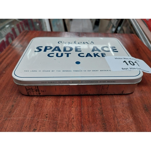 101 - Ogden's Spade Ace Cut Cake Tobacco advertising tin. {3 cm H x 27 cm W x 12 cm D}